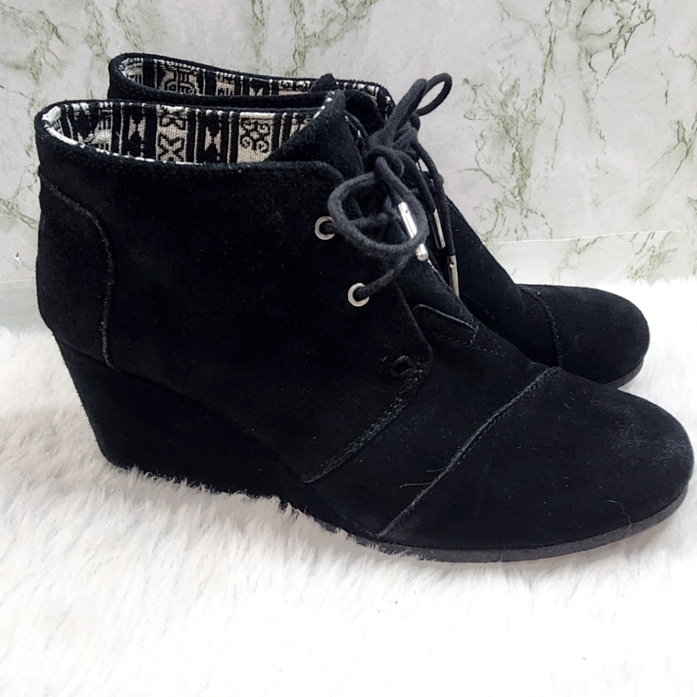 TOMS Black Suede Platform Wedges